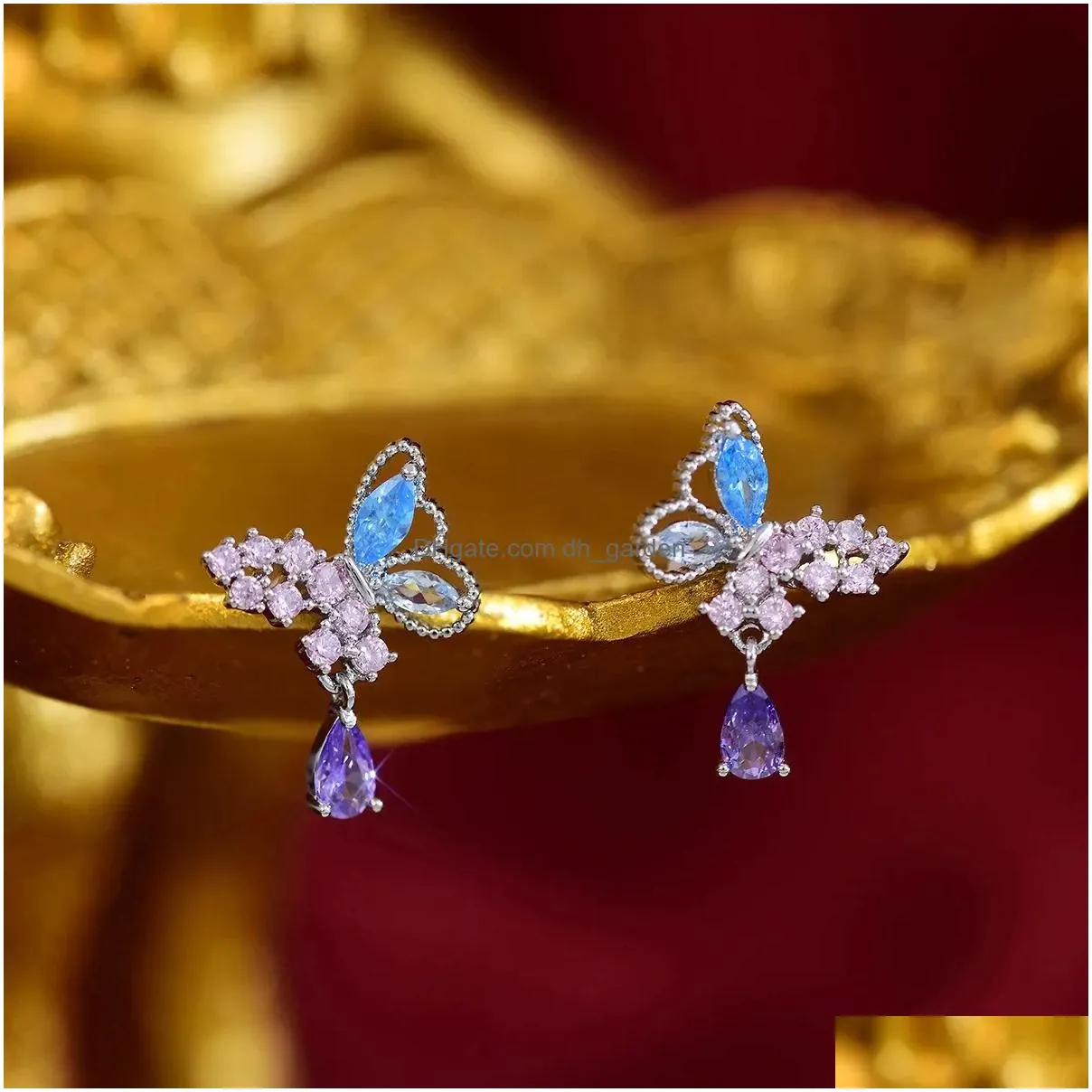 Dangle & Chandelier Micro Pave Zirconia Colorf Butterfly Earrings For Women Lady 2023 New Trendy Simple Fashion Jewelry Drop Dhgarden Dhqon