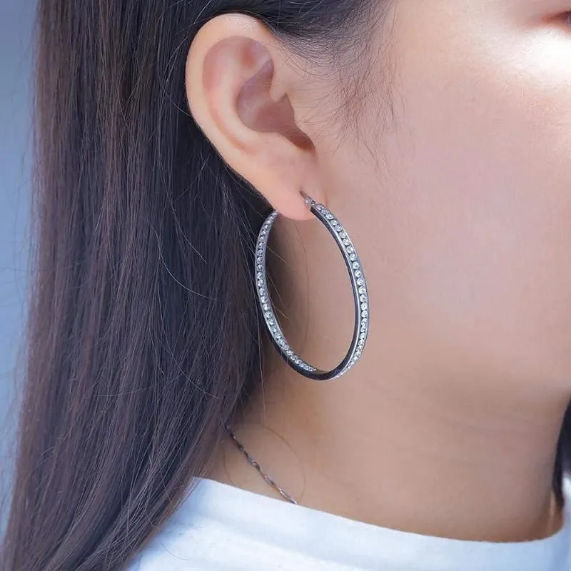 Hoop Huggie Crystal Stainless Steel Earring For Women Hypoallergenic Jewelry Sensitive Ears Large Big Earrings Hoops