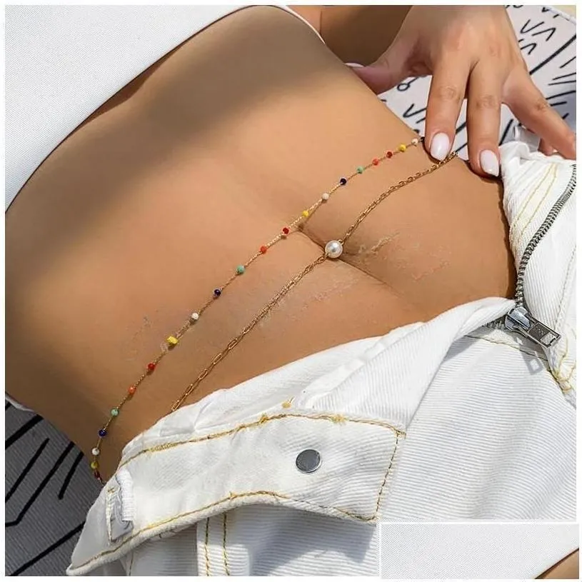 Belly Chains Boho Mtilayer Belly Chain Womens Simple Sexy Crystal Beads Body Bikini Beach Waist Chains Summer Jewelry Gift Drop Deliv