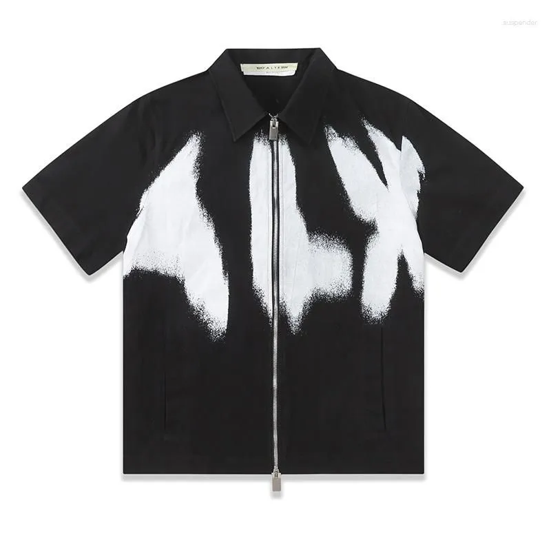 Men`s Jackets 1017 ALYX 9SM High Street Graffiti Inkjet Letter Zipper Blur Print Short Sleeve Coat Men Women Quality Shirt