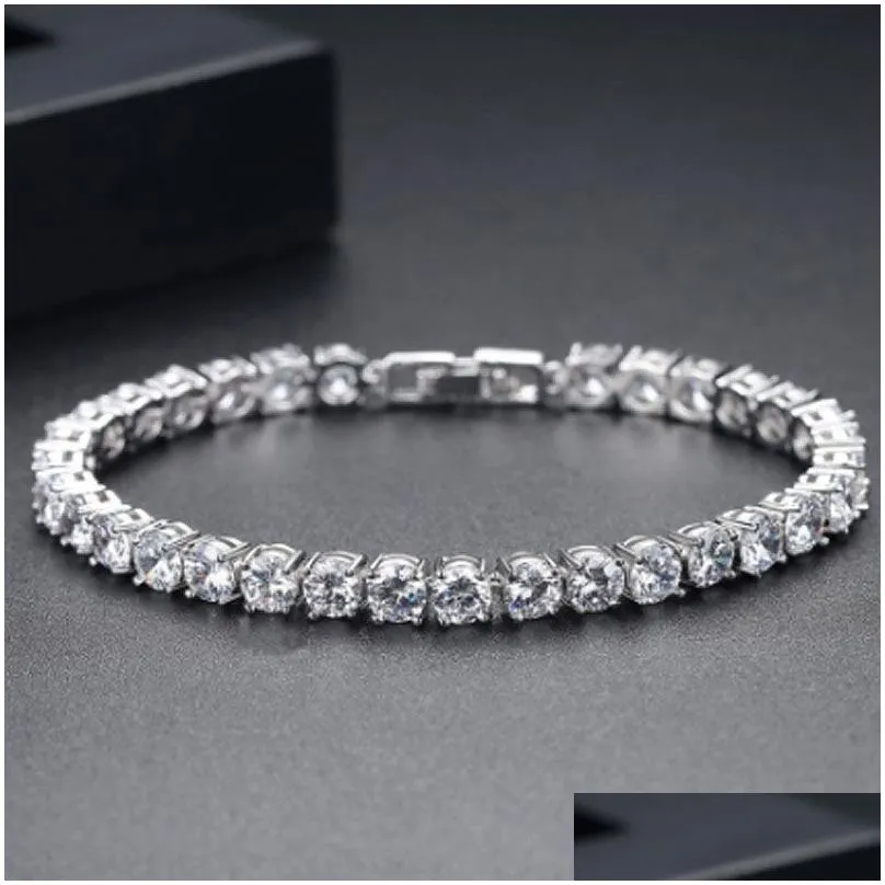 Charm Bracelets Selling Men Womens 10Mm Zirconia Triple Lock Hiphop Jewelry 1 Row Cubic Luxury Iced Out Tennis Bracelet 8 Inch Drop D Dhjtq