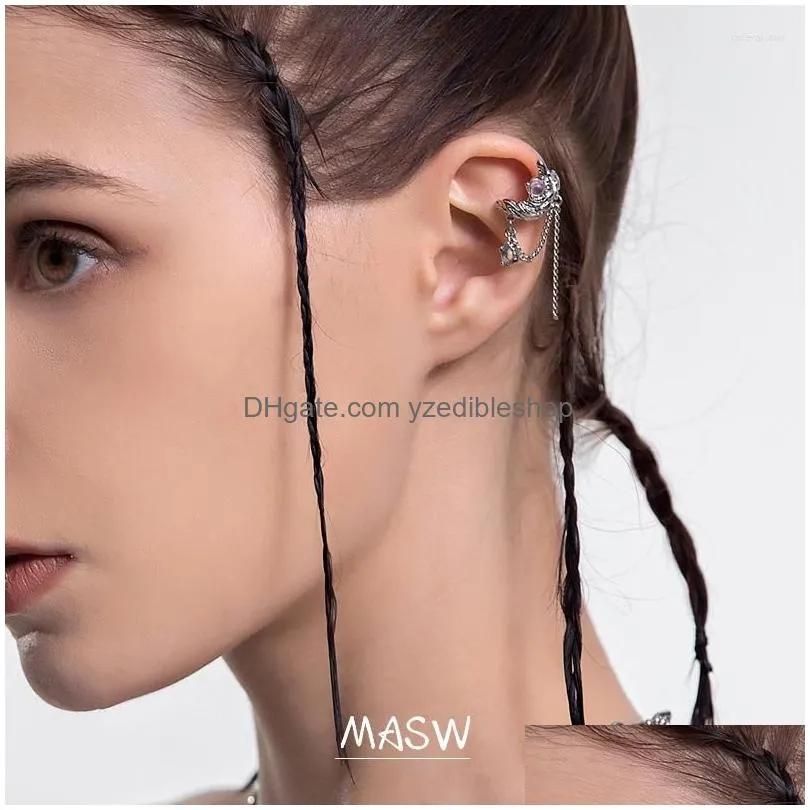 Clip-On Screw Back Backs Earrings Masw Original Design Asymmetrical Earcuff Geometric Metal Sier Plated Bead Dangle Earclip For Wom Dhlgn