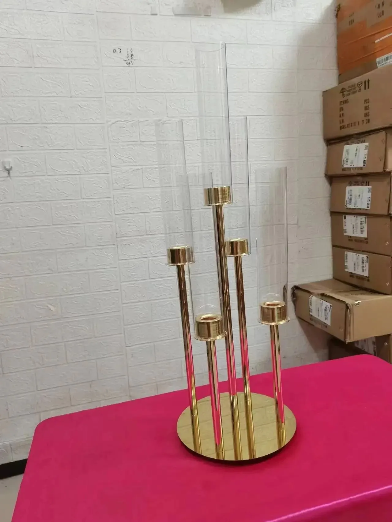 only for led candle)Gold 5 head candlestick, wedding center piece table decoration, Christmas candelabra decoration