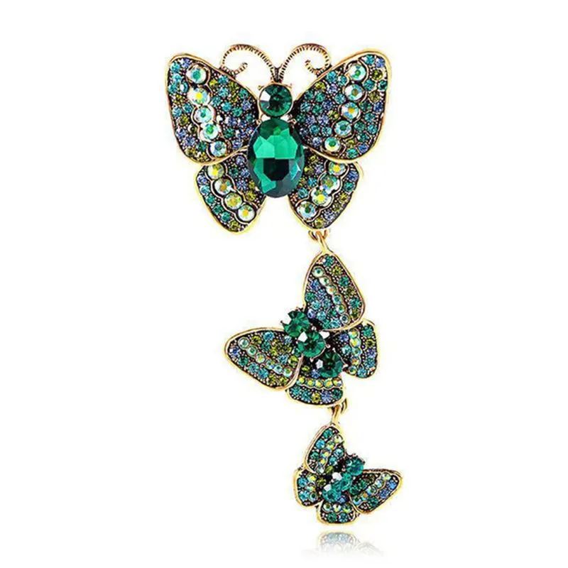 New Rhinestone Butterfly Brooches For Women Vintage Butterfly Insects Party Casual Brooch Lapel Pins Badge Jewelry Gifts