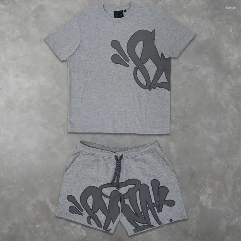 Men`s Tracksuits Synaworld Y2K Suit Tracksuit Mens Hip Hop Letter Print Oversized Short Sleeves T Shirt Shorts Pants Two Piece Set