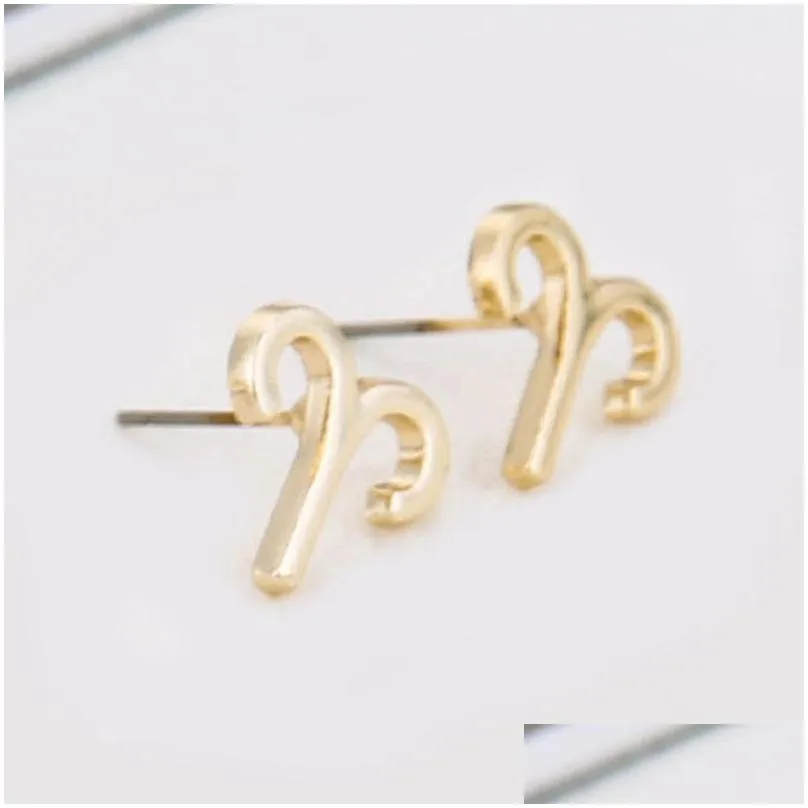 Stud Fashion 12 Constellation Earring Classic Sier Gold Zodiac Sign Earrings Jewelry With Gift Card Drop Delivery Dhhwa