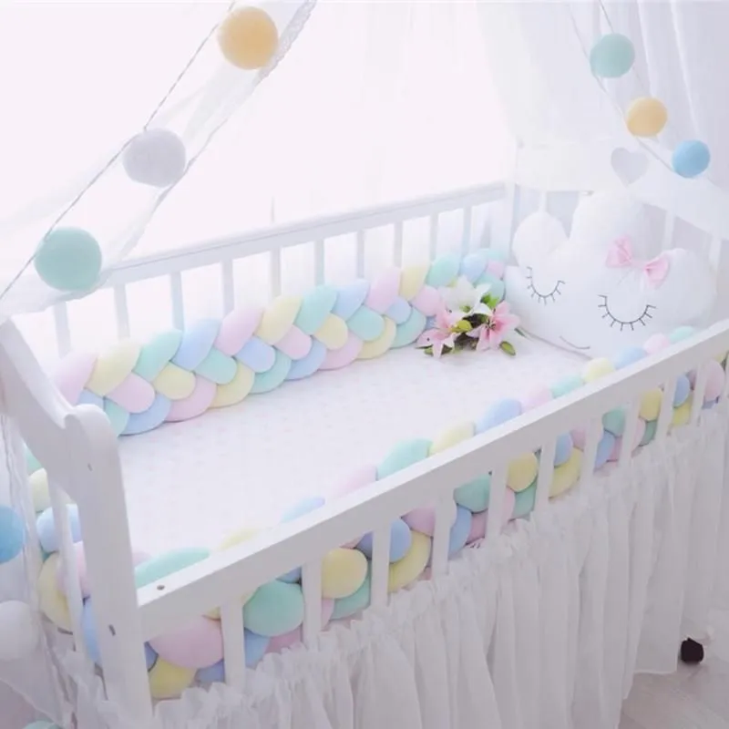 Baby Bed Protector Bumper Newborn 4 twist Pure Cotton Weave Plush Knot Crib Decor Ball Protector Infant Room Bed Decoration1