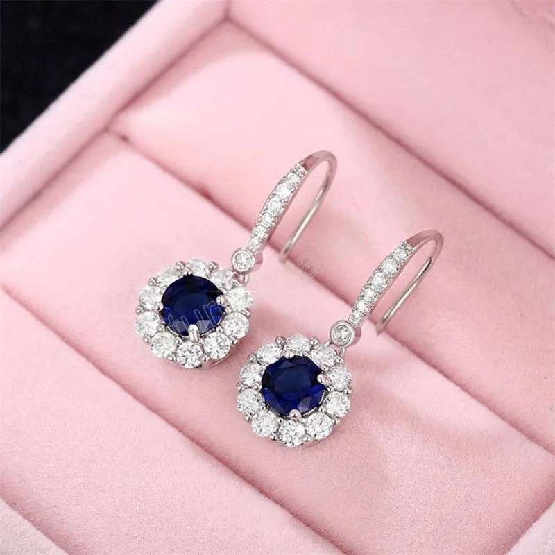 Fashion Deep Blue Dangle Earrings For Women Newly Designed Temperament Lady`s Earrings Wedding Party Luxury Jewelry