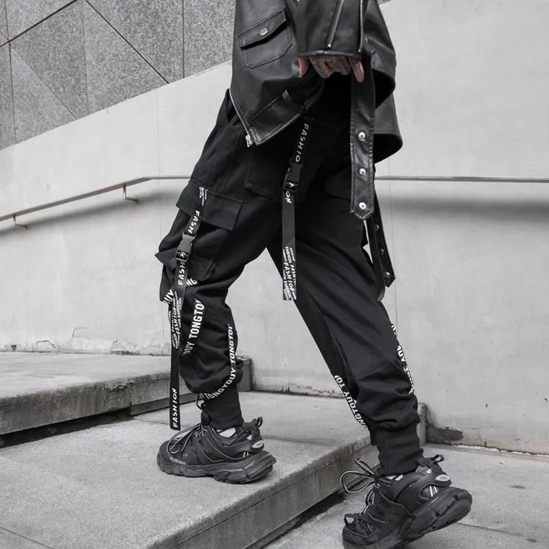 Men`s Pants Emo Cool Black Mens Joggers Cargo Trousers For Men Jogging Japanese Streetwear Hip Hop Hippie Techwear Gothic Alt Clothes