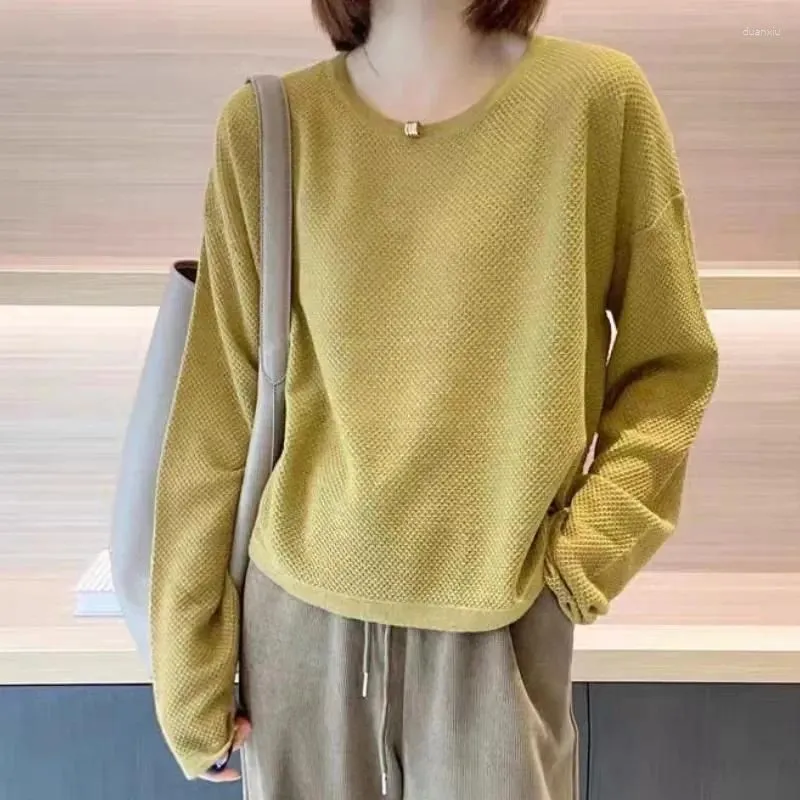 Women`s Sweaters Fashion Korean Honeycomb Needle Lazy Loose Cashmere Sweater Spring And Autumn Thin Crewneck Wool Long Sleeve