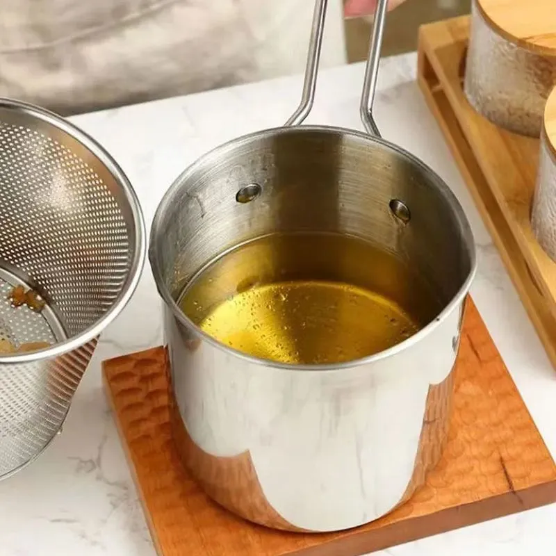 Stainless Steel Deep Frying Pot Oil Filter Tempura French Fries Fryer Strainer Chicken Fried Pan Kitchen Cooking Tool YFA1885