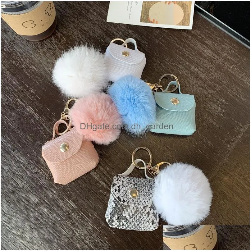 Key Rings Pompom Leather Bag Keychains Coin Purses Chains Holders Fashion Pu Pouches Pendant Keyrings Trinkets Cute Women P Dhgarden Dhpus
