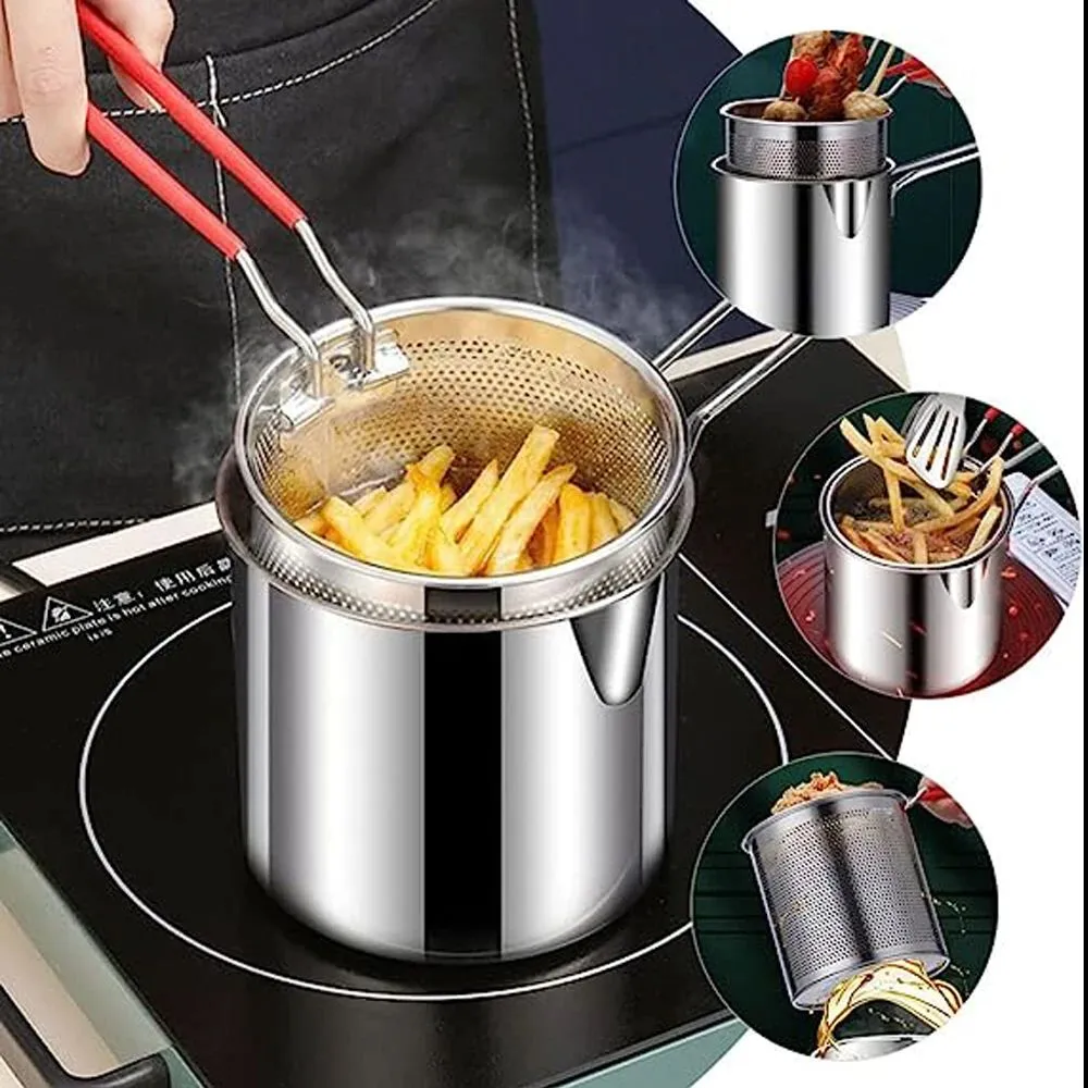 Stainless Steel Deep Frying Pot Oil Filter Tempura French Fries Fryer Strainer Chicken Fried Pan Kitchen Cooking Tool YFA1885