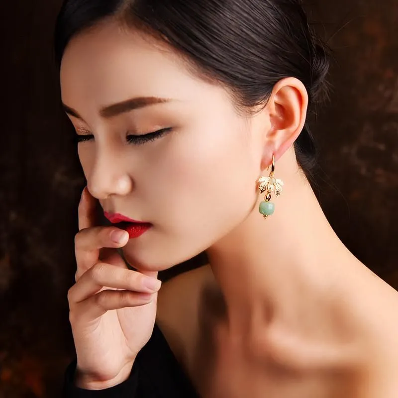 Dangle Chandelier Women Earring Fashion Jewelry Gold Leaves Green Pendant Bohemia Accessories Girl Banquet Gift Fine Drop