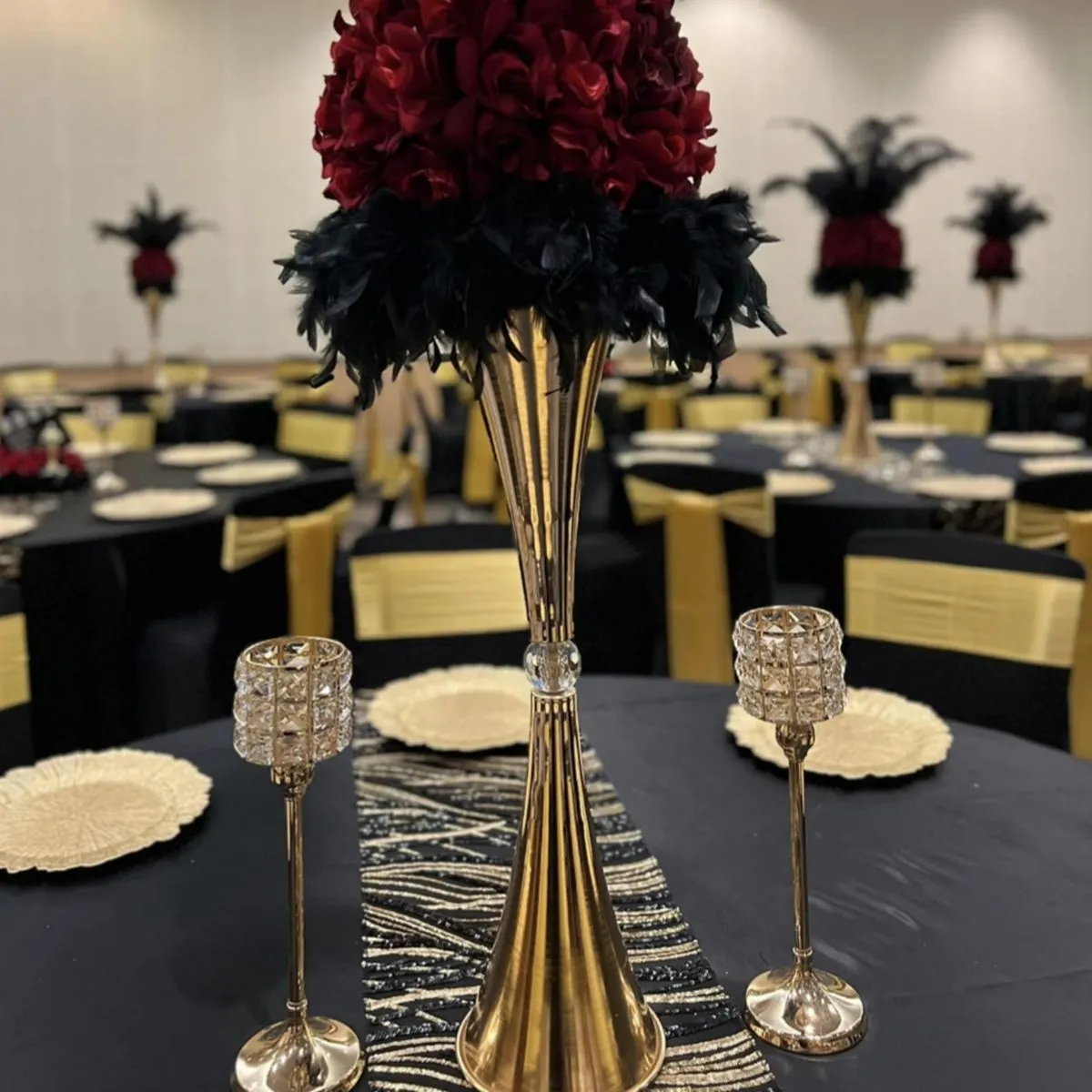 50cm to 100cm tall)Gold metal Candelabra Table Flower Decoration metal table Tree flower ball Wedding Centerpiece Ceremony Decor Artificial Cherry Blossom