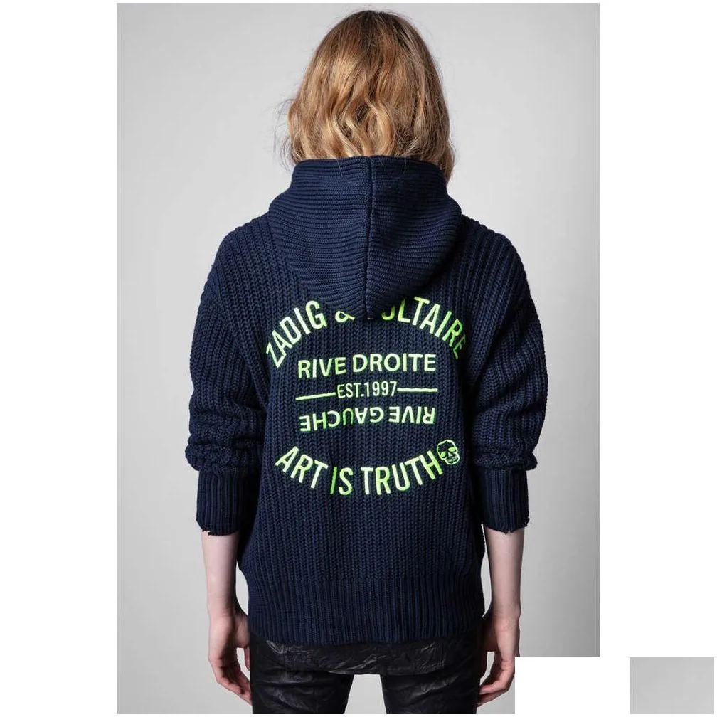 Women`S Knits & Tees 23Ss Zadig Voltaire Designer Sweater Coats Fashion Hoodie Loose Classic Versatile Letter Embroidery Zipper Wool K Otuef