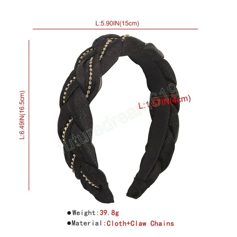 Hand-woven Chiffon Cross Headband For Women Fashion Rhinestone Hairband Simple Casual Hair Hoop Jewelry Accessory