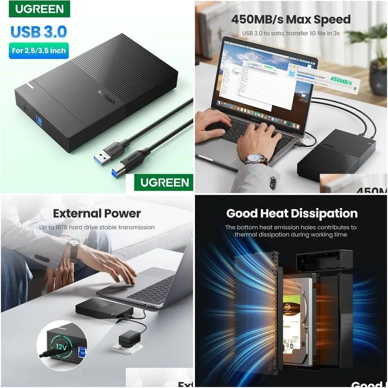 Ugreen HDD Case 3.5 2.5 SATA to USB 3.0 Adapter External Hard Drive Enclosure Reader for SSD Disk HDD Box Case HD 3.5 HDD Case 240322