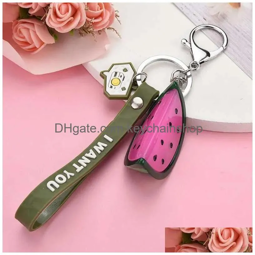 Keychains & Lanyards Creative Fruit Keychain Luminous Watermelon Key Ring Gift For Women Couple Car Bag Pendant Chains R231003 Drop D Dhkpe