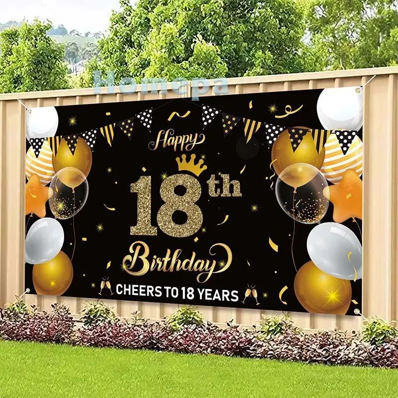 Party Decoration 18th Happy Birthday Backdrop Banner Cheers 18 Years Teenager Background Decor Indoor Outdoor Po Props Supplies For