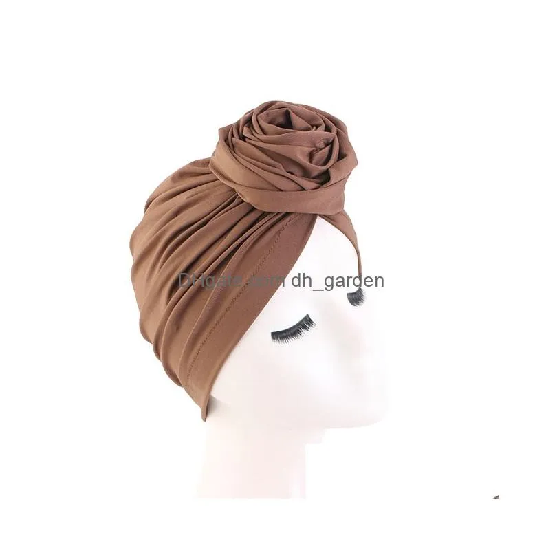 Beanie/Skull Caps Big Flower Turban Bonnet Women Muslim Hijab Ladies Bandana Chemo Cap African Hat Wedding Party Headpiece T Dhgarden Dh5Mg