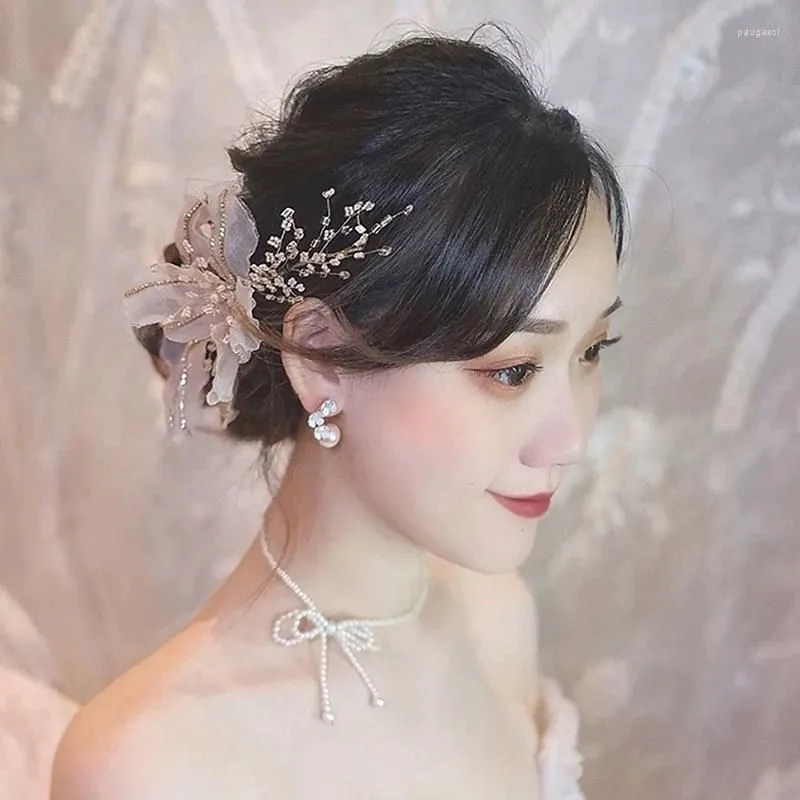 Hair Clips Handmade Beautiful Silk Yarn Flower Dreamy Side Headband Hairpins Wedding Accessories For Bride