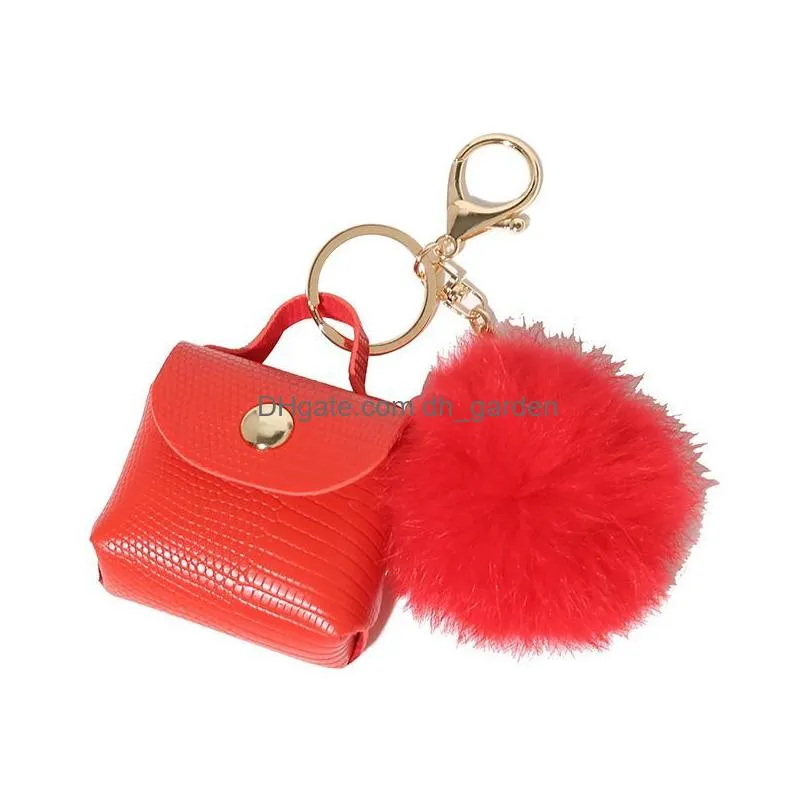 Key Rings Pompom Leather Bag Keychains Coin Purses Chains Holders Fashion Pu Pouches Pendant Keyrings Trinkets Cute Women P Dhgarden Dhpus