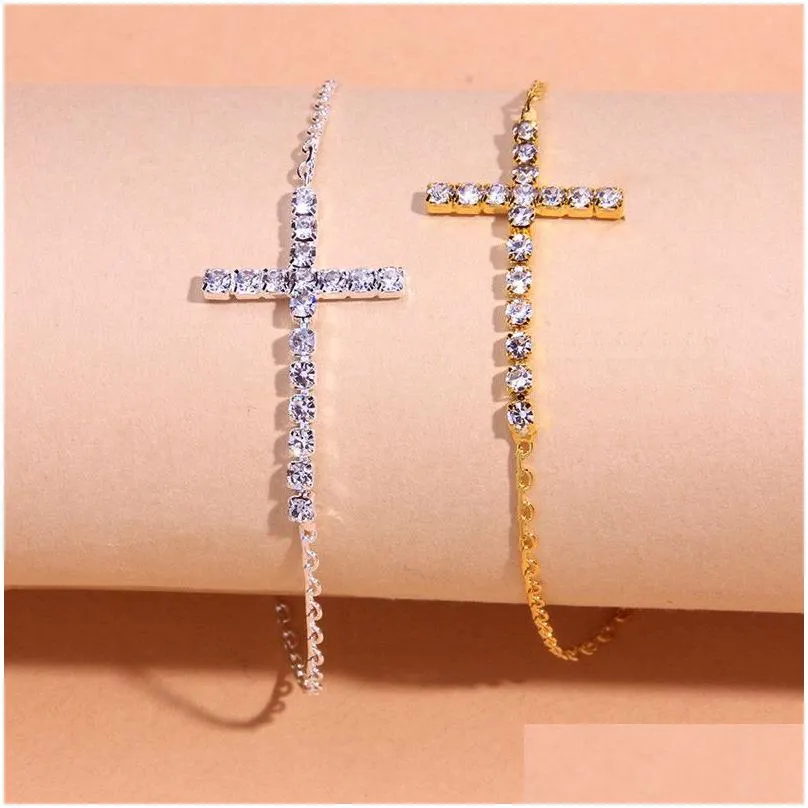 Anklets Fashion Sier Gold Beach Bracelet Women Girls Classic Rhinestone Cross Anklet Summer Holiday Foot Bracelets Jewelry Set Drop D Dhbpr