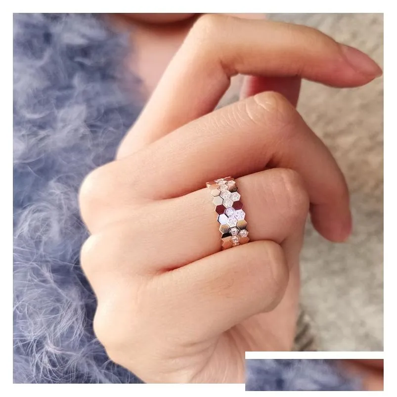 Band Rings Selling Womens Three Style 925 Sterling Sier Jewelry Exquisite Stackable Hexagon Ring Diamond Wholesale Drop Delivery Dh9Pr