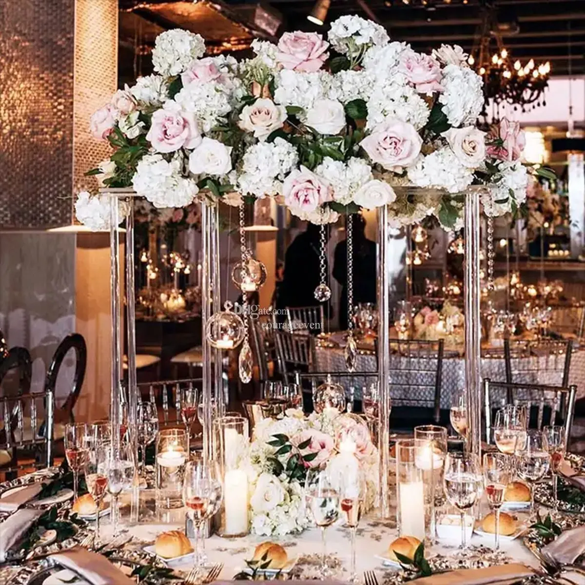 clear acrylic Candelabra crystal Candlestick Wedding Decoration Cheap Candle Holder Square Clear Crystal Acrylic Flower Stand Wedding Centerpiece For Table