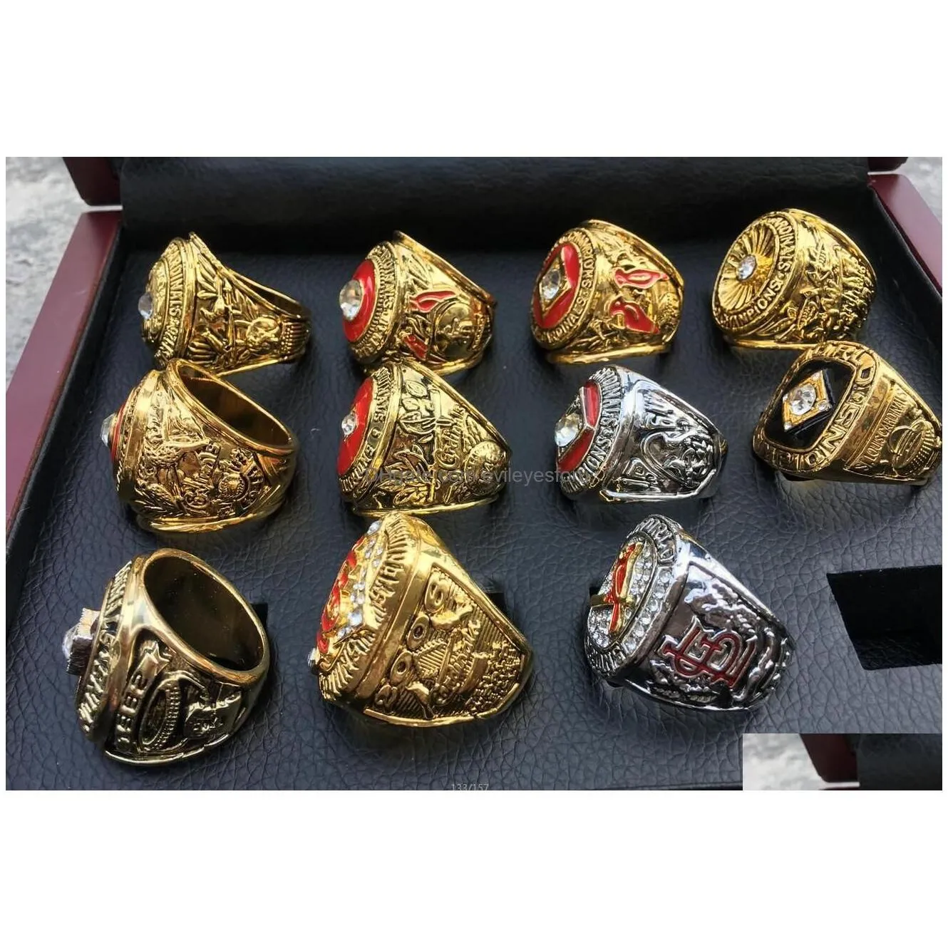 Cluster Rings 11Pcs Slc Baseball World Series Team Championship Ring Set With Wooden Display Box Souvenir Men Fan Gift Drop Wholesal