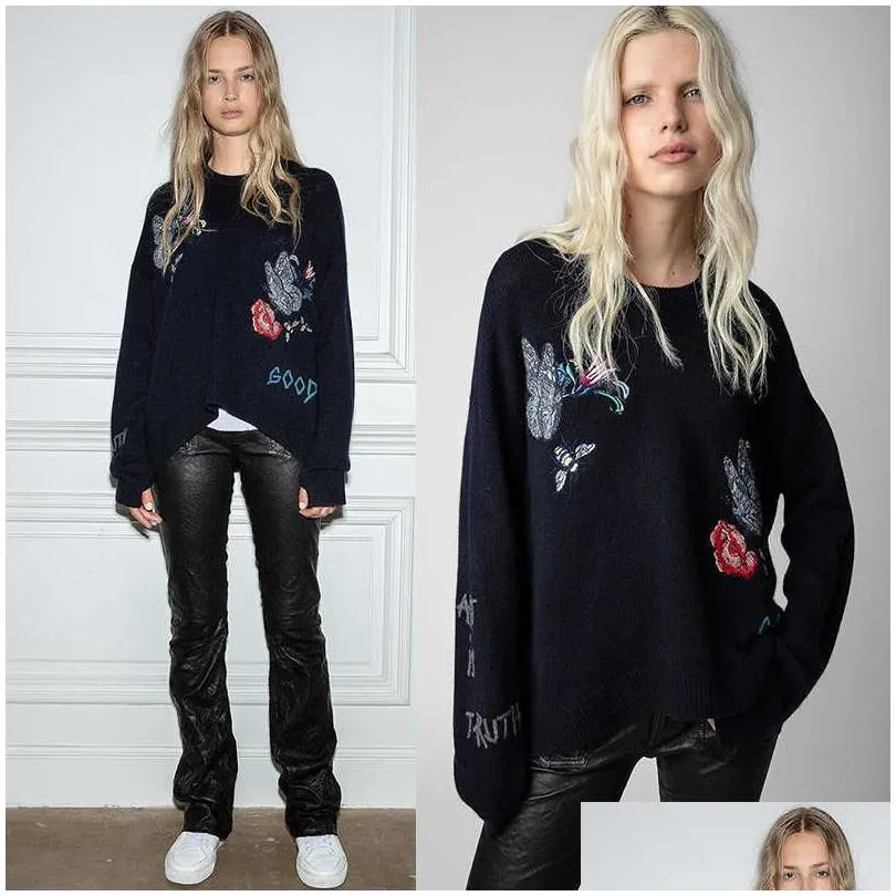 Women`S Knits & Tees 23Ss Zadig Voltaire Designer Sweater Coats Fashion Hoodie Loose Classic Versatile Letter Embroidery Zipper Wool K Otuef