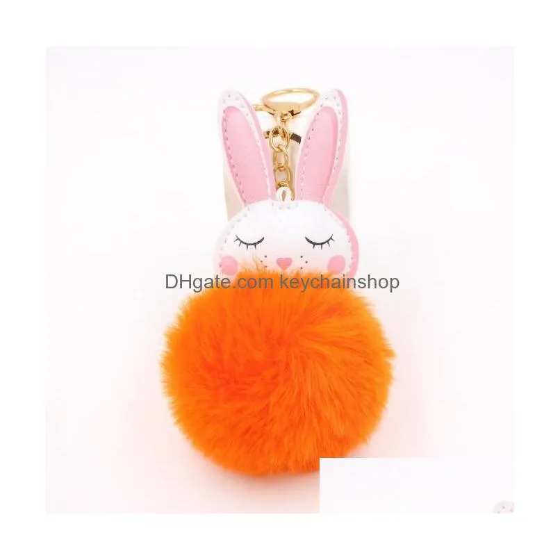 Keychains & Lanyards 25 Colors Imitation Rabbit Hair Keychain Pattern Pompom Cute Car Key Ring Pendant For Womens Schoolbag Student P Dhdf4