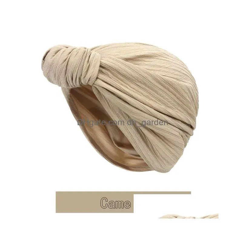 Beanie/Skull Caps 2022 New Fashion Head Scarf Elegant Sier Turban For Women Muslim Hijab Scarves Soild Color Ladies Beanies Dhgarden Dhz1W