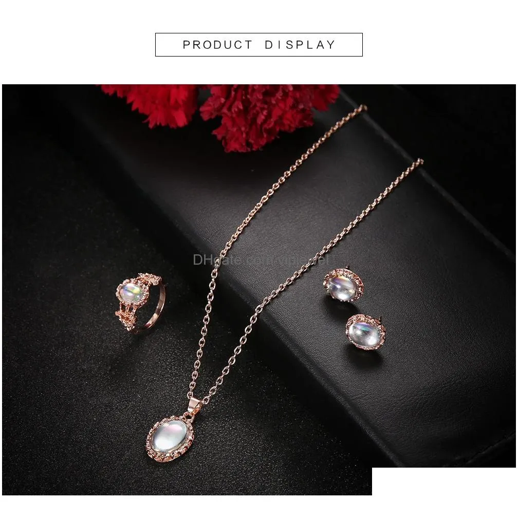 Earrings Bracelet Opal Jewelry Sets For Woman Pendant Necklaces Choker Water Drop Ring Gold Color Bohemia Wedding Gifts Delivery Dhdb9