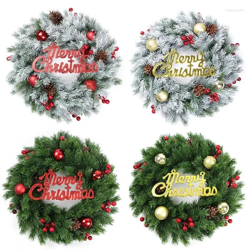 Decorative Flowers 35cm Christmas Wreath Simulation Flower Vine Ring Pine Cone Ornaments Tree Decoration Door Window Arrangement