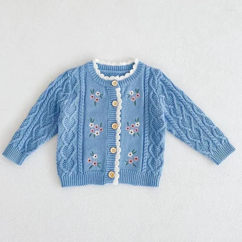 Jackets Toddler Baby Girls Knitting Cardigan Flower Embroidery Autumn Winter Infant Girl Sweater CoatJackets