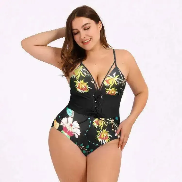 set Summer Sexy Bikinis Ins New Women Bodysuit Beach Swimwear Bathing Suit Plus Size Printed Corset One Piece Swimsuit For Fat Girl
