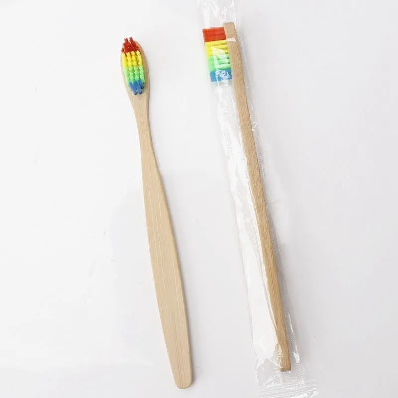 Bamboo Toothbrush Soft Bristle Brush Natural Bamboo Toothbrush Rainbow Color Oral Care Hotel Disposable Home Bath Supplies HHAA816