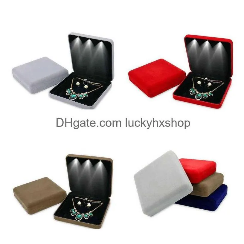 Jewelry Boxes 18X18X4.4Cm Veet Led Box Necklace Earring Ring Gift Jewellery Set Display Storage Case H220505 Drop Delivery Packaging