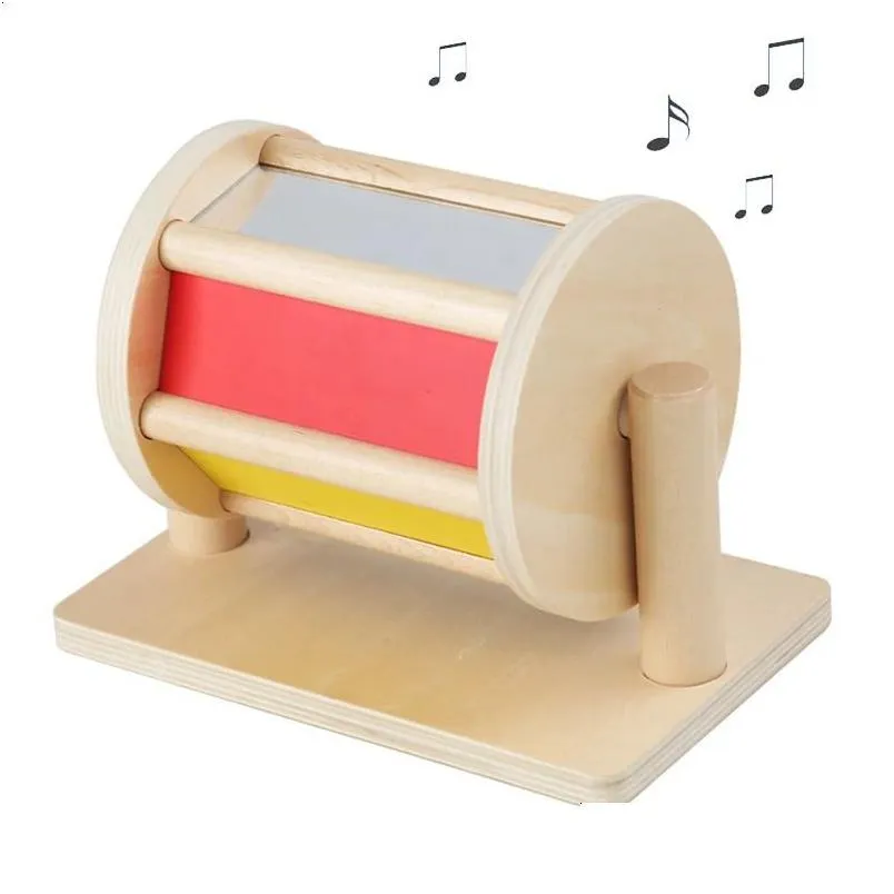Montessori Materials Wooden Textile Sounds Drum Sensory Toys with Mirror Colorful Spinning Educational Cognitive Baby 240131