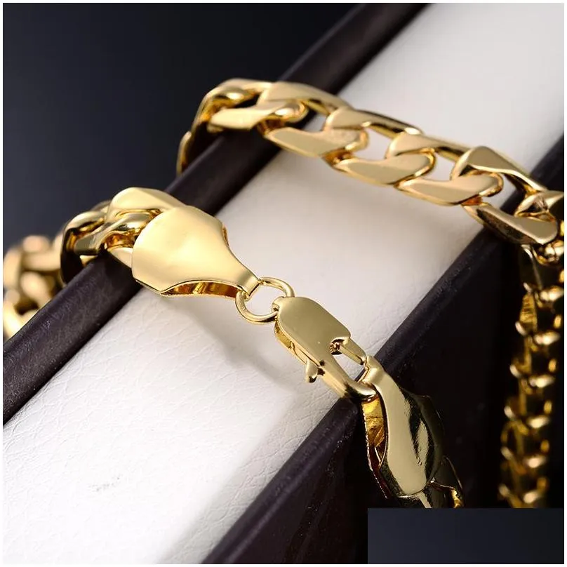 Chains Fashion Luxury Jewerly 18K Yellow Gold Cuban Chain 10Mm Width Necklace For Women And Men 60Cm 23.6Inch Drop Delivery Jewelry Ne Dhung
