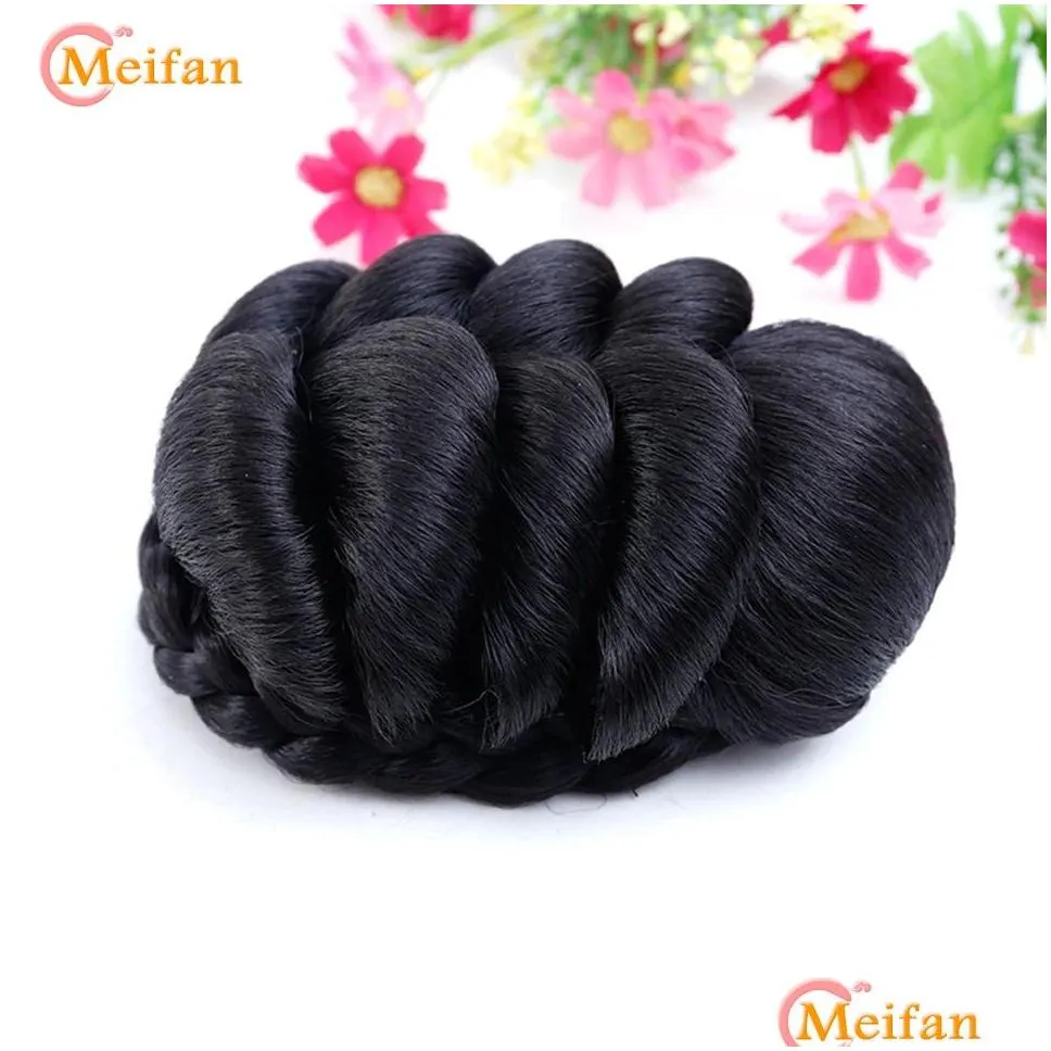 Chignon MEIFAN Synthetic Chinese Traditional Hanfu Wig Hair Bun Retro Black Chignon Fake Ancient Chinese Hair Bun Princess Cosplay Wig