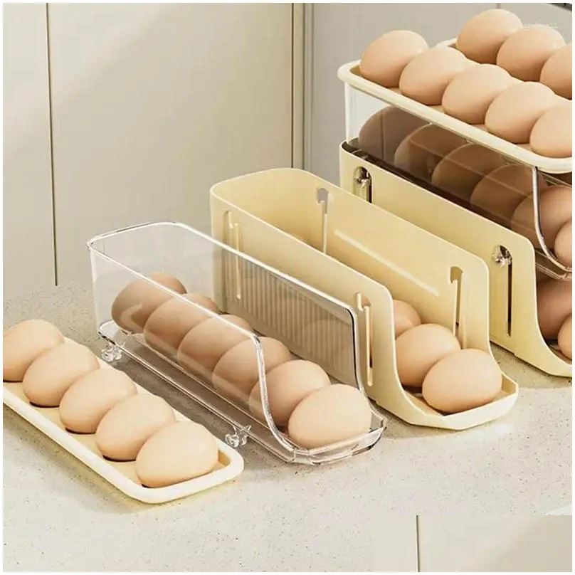 Kitchen Storage & Organization Matic Scrolling Egg Rack Box Dispenser Rolling Eggs Holder Organizer Refrigerator Home Gadgets Drop Del Otb1W