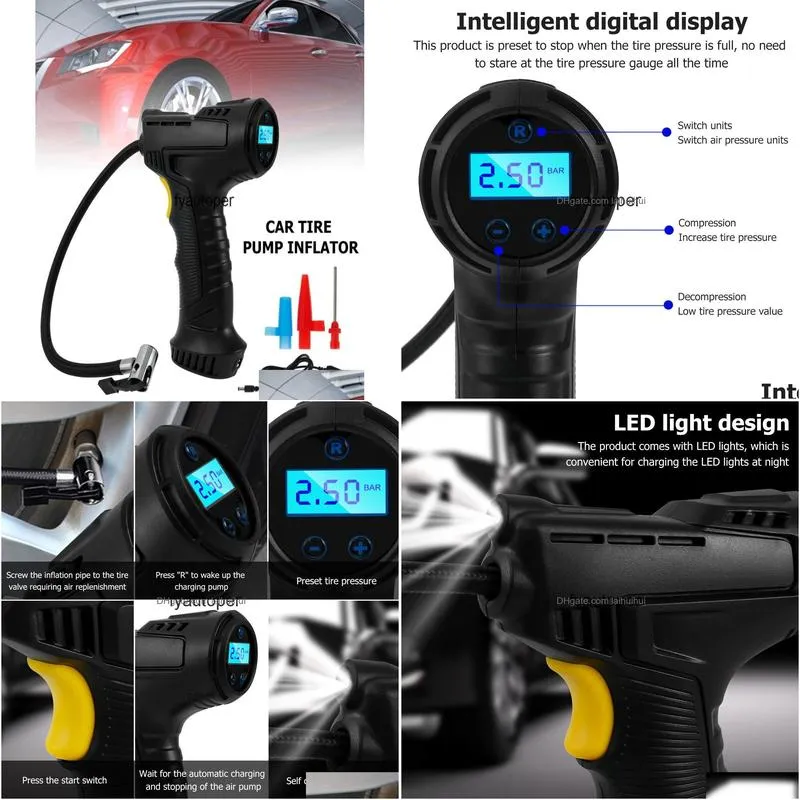car air compressor 120w rechargeable wireless inflatable pump portable tire inflator digital for bicycle balls3574649