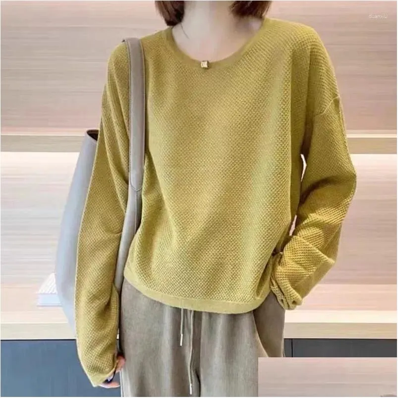 Women`s Sweaters Fashion Korean Honeycomb Needle Lazy Loose Cashmere Sweater Spring And Autumn Thin Crewneck Wool Long Sleeve
