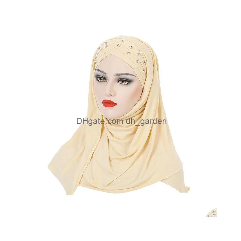 Beanie/Skull Caps New Diamond Hijab Turban One Piece Amira Instant Scarf Muslim Women Shawls Wrap Headscarf Islamic Scarves Dhgarden Dha0U