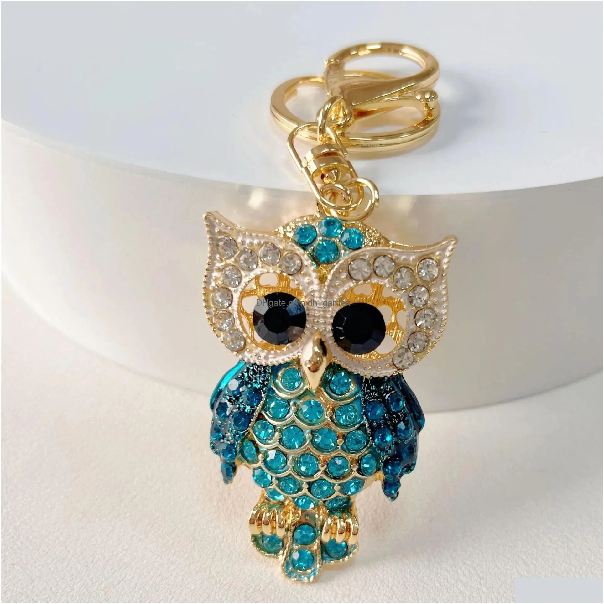 Key Rings Cute Owl Keyrings Luxury Crystal Rhinestone Animal Keychains Holder For Women Fashion Gold Cartoon Car Chains Bag Dhgarden Dhbhz