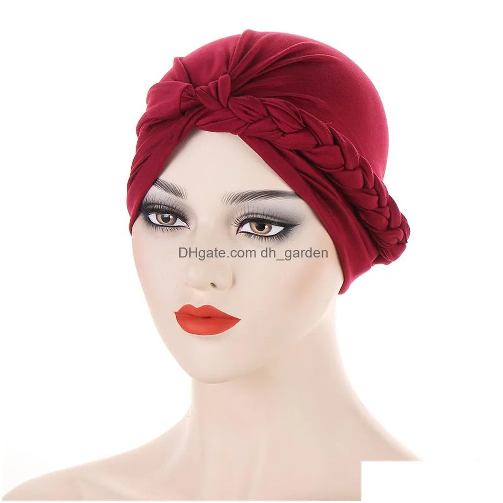 Beanie/Skull Caps Muslim Women Inner Braided Bandanas Hijab Comfort Fashion Turban Hat Colorf Cross Knot Chemo Hats Head Wea Dhgarden Dhyez
