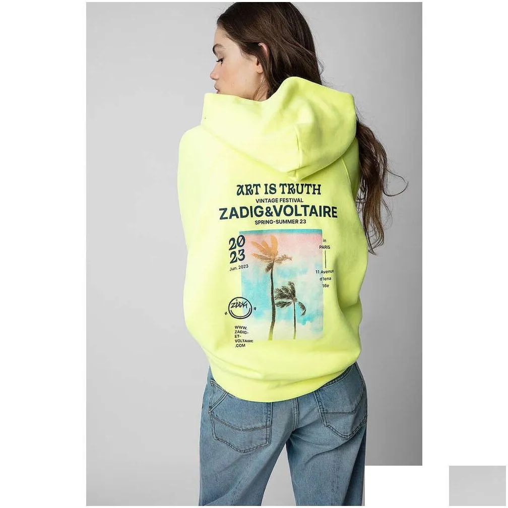 Women`S Hoodies & Sweatshirts New Zadig Voltaire Fashion Trend Designer Sweatshirt Hooded Vintage Printed Slim Classi P Cotton Casual Otug5